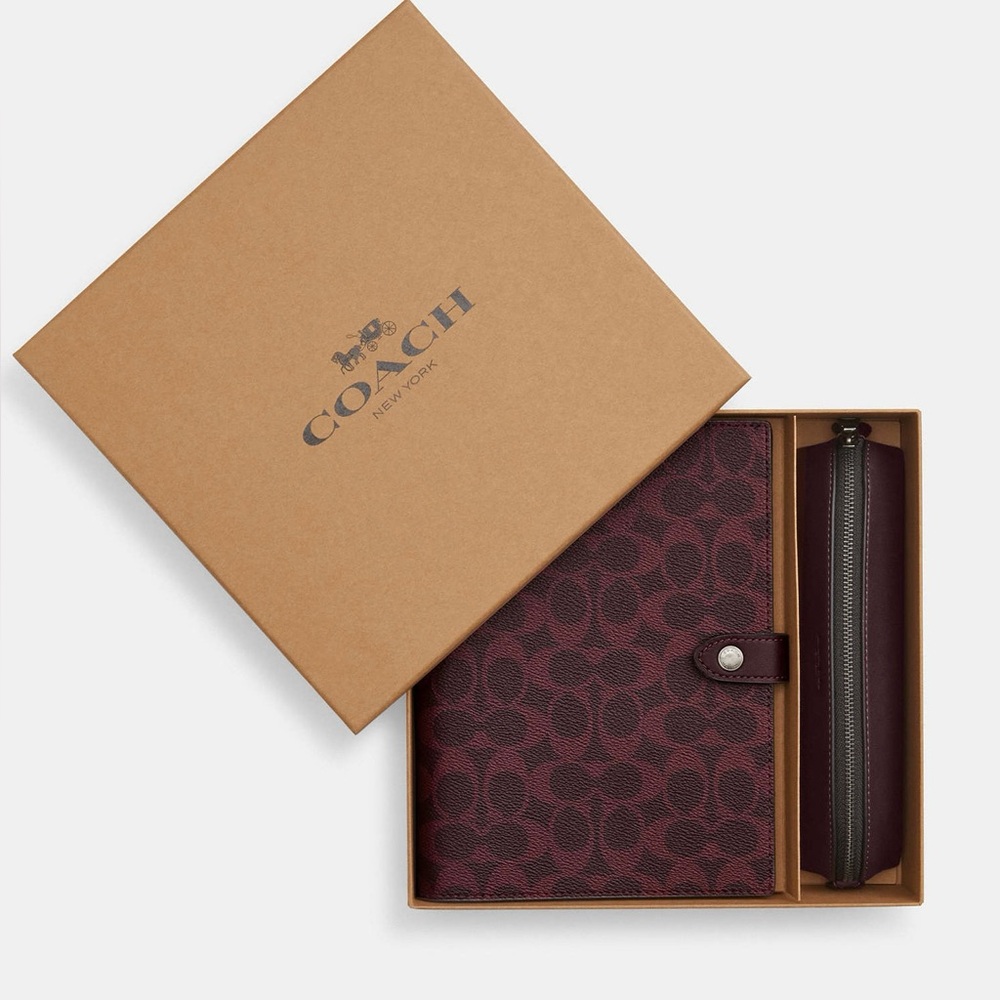NWT Coach Boxed Notebook And Pencil Case Set burgundy CCP97